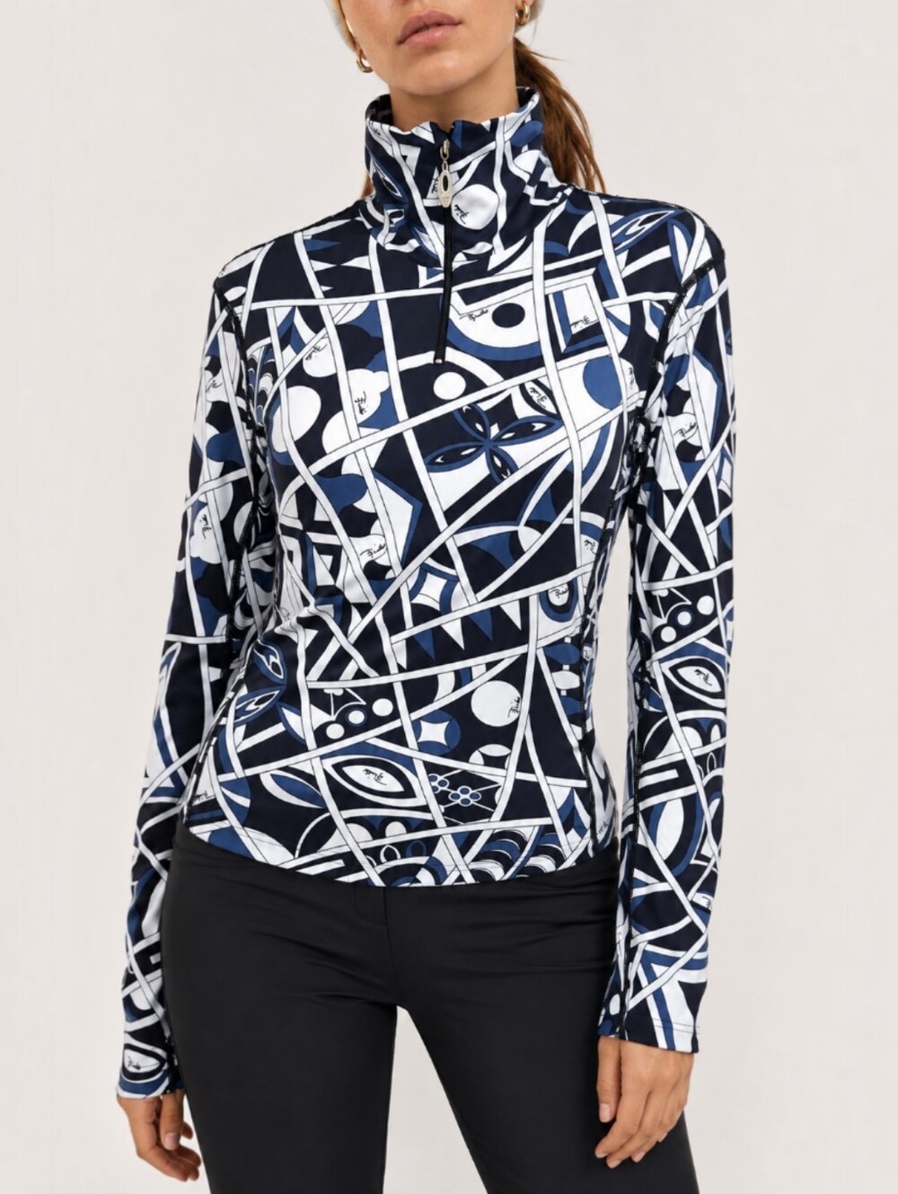 Emilio Pucci x Rossignol Ski Base Layer 1/4 Zip Printed Performance Top L Italy